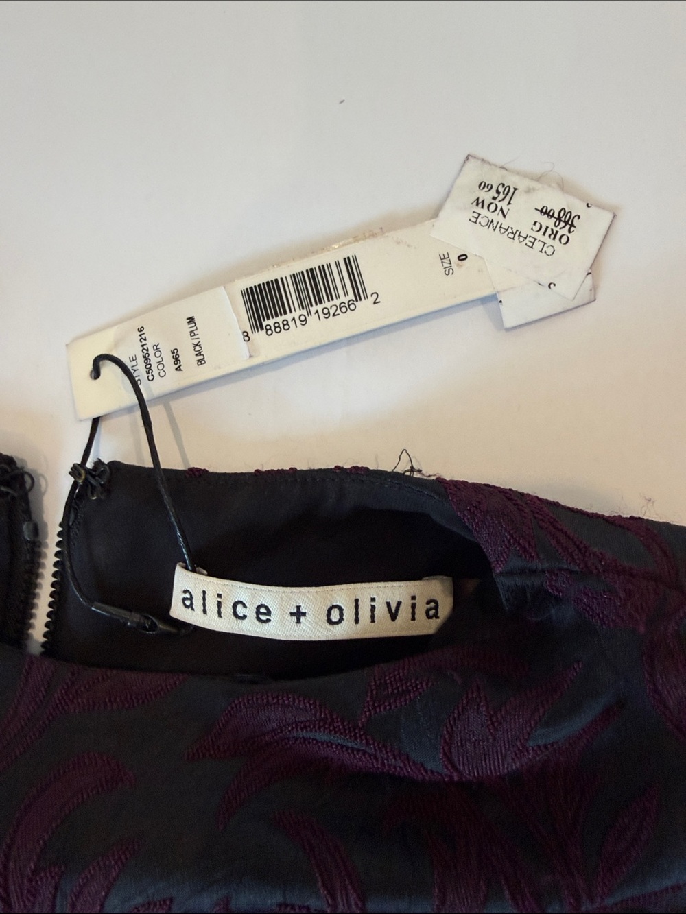 Alice + Olivia Plum and Black Jacquard Long Sleeve Sheath Dress - Picture 3 of 6